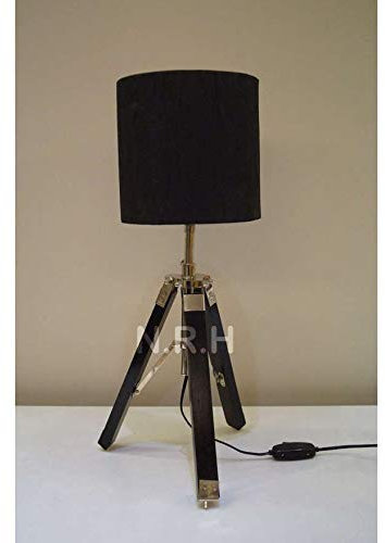 Pied de lampe trépied en bois noir pour bureau et hôtel (sans abat-jour)