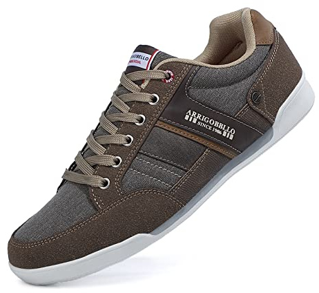 Mens Trainers Casual Shoes Fashion Leather Canvas Sneakers Lace Up Brown 9.5