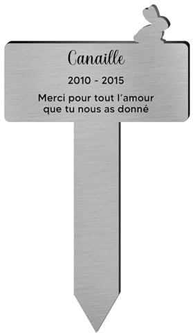 DECOHO - Plaque funéraire Personnalisable pour Animaux Silhouette Couleur Or brossé - Gravure Laser Durable - Lapin Couleur Argent brossé - Or