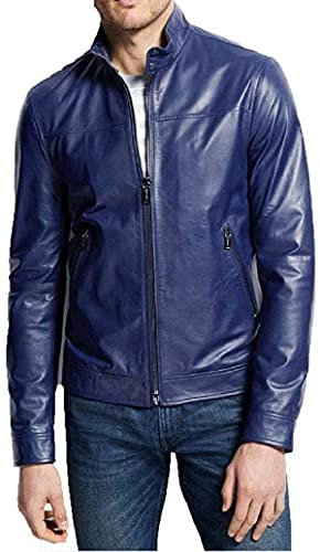 Giacca da uomo in pelle viola vintage Cafe Racer stile motociclista nero giacca in vera pelle Vera Pelle - Giacca Viola XX-Small