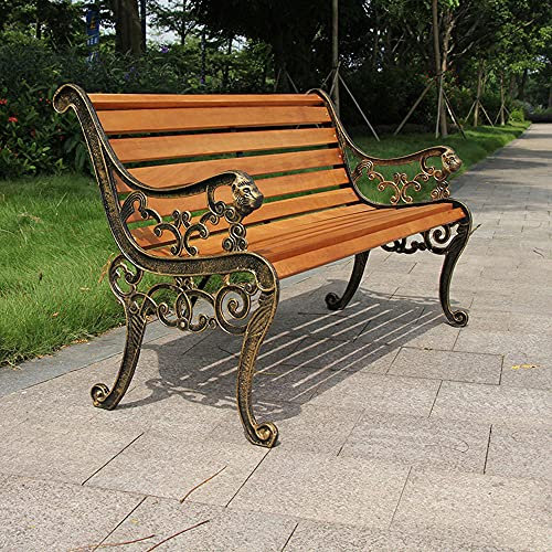 Parkbank Gartenbank Gusseisen Massiv Holz Gestell Gartenmöbel Sitzbank, extra stabil,A,125CM