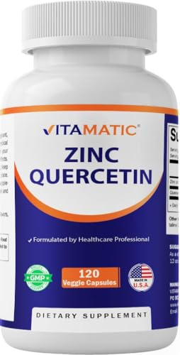 Vitamatic Zinc Quercetin - 120 Vegetarian Capsules -Zic Citrate 30mg & Quercetin 500 mg per Serving - Immune Support