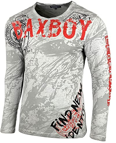 Baxboy Herren Longsleeve T-Shirt Moderner Männer Langarmshirt Langarm Sweatshirt 701, Farbe:Grau, Größe:S