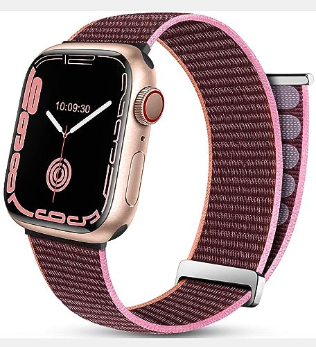 Mastten Sport Armband Kompatibel mit Apple Watch Armband 40mm 41mm 38mm 42mm, Nylon Klettverschluss Herren Damen Verstellbare Geflochtenes Armband für iWatch Series 10 9 SE 8 7 6 5 4 3 2 1, Rot