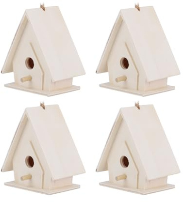 Holz Vogelhaus Bausatz, 4 Stück Aufhängen Nistkasten Landhäuser Kolibrihütte Residenzen Vogelfutterhaus Bluebird Futterhaus Vögel Garten Balkon Meise Nisthöhle Spatzen Innen Gartendekoration DIY
