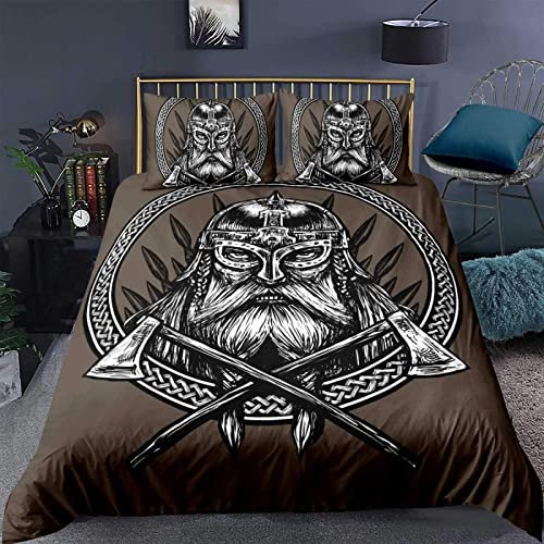 RFFLUX 3D Wikinger Bettwäsche Set 135x200 cm 2teilig mit Reißverschluss Weiche und Angenehme Schlafkomfort Microfaser Bettbezug Wikinger Odin Kinderbettwäsche mit Kissenbezug 80x80 cm