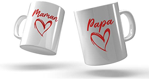GRAVURE CONCEPT Mug Céramique Maman Papa - Mug Famille - Idée Cadeau Fête des Mères - Fête des Pères (Lot de 2 : 1 Mug Maman + 1 Mug Papa)