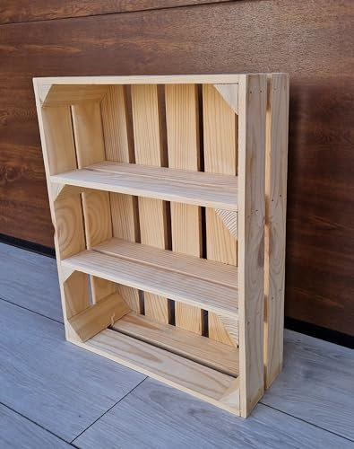PYXIDAS Cassette in Legno Naturale o Effetto Bruciato, Lungo o Corto, 50x40x15 cm – Set Portafrutta Decorativo e Contenitore – Robuste, Pulite,Cucina o Arredo Rustico (Naturale corto, 1)