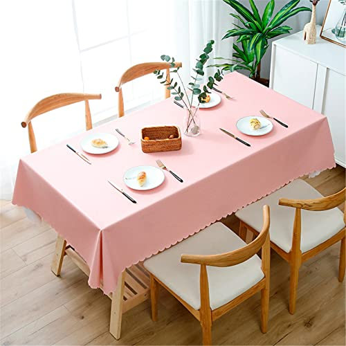 Chickwin Einfarbiger Tischdecke Abwaschbar Wachstuch, Abwischbar PVC Kunststoff Rechteckig Garten Tischdecke Wasserdicht Fleckschutz Dekoration Tischdecke (Rosa,120 * 120cm)