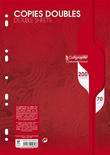 Calligraphe 5616AMZC Lot de 2 Paquets de Copies Doubles Perforées sous film (une Marque de Clairefontaine) - A4 21x29,7 cm - 200 Pages Petits Carreaux - Papier 70 g