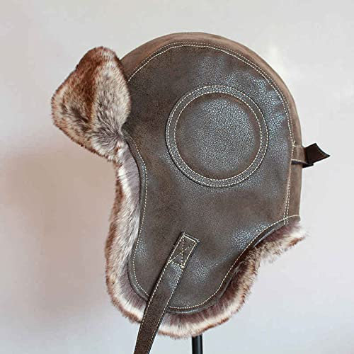 DEPAJA Chapka Homme Winter Ushanka Hat Men Women's Pilot Aviator Bomber Trapper Hat Faux Fur Leather Snow Cap with Ear Flaps,Brown,60-62 Cm
