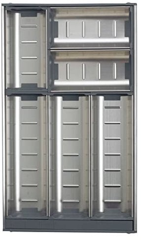 Cubertero para interiores de cajón de cocina, acero inoxidable de 64mm de altura modulable con separadores de plástico para almacenamiento de cubiertos (472 x 376)