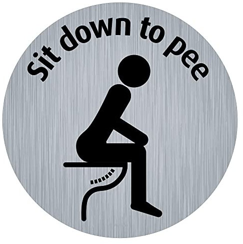 immi Piktogramm Aufkleber, Edelstahl-Optik, 9,5cmØ (Sit down to pee)