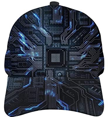 KJHBVND Baseballkappe Mütze für Herren Damen, Schwarz Blau Licht Futuristische Technologie Hip Hop Caps Dad Trucker Cap Hut Herren Verstellbare Snapback Hüte, Schwarz, One size