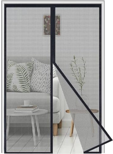 Fiberglas Magnet Fliegengitter Tür 105x215 cm,Verstärktes Schwerlastnetz Insektenschutz Balkontür Magnet,Fliegengitter Balkontür Ohne Bohren,Insektenschutz vorhang für Balkontür Terrassentür,Schwarz