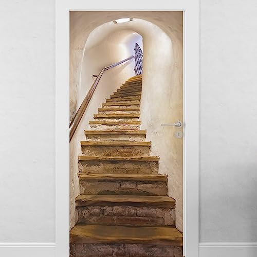 Sticker mural Porte Trompe l'Oeil - Sticker porte Escaliers en Trompe l'Oeil - Autocollant mural décoration - Autocollant Porte - Poster de Porte - Stickers Muraux (63x205 cm)