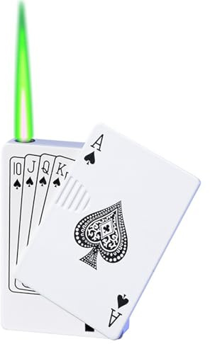 Poker-Windfeuerzeug – lustige grüne Flamme, langlebige Zinklegierung, seitliche Schiebezündung, verstellbare Flamme, Butan-Feuerzeug (Color : A)