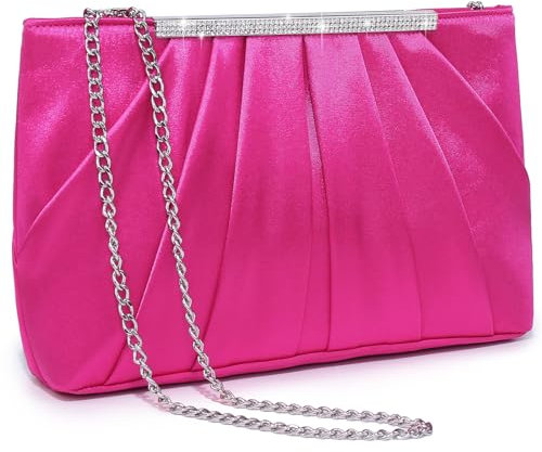 Dasein Elegantes bolsos de noche plisados para mujer, bolsos formales para bodas, fiestas, bailes de graduación con diamantes de imitación brillantes, Fucsia