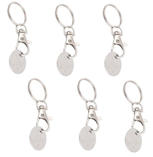 Vexquivera 6 PCS Trolley Coin Key ring UK Set Shopping Trolley Token Key rings Trolley Tokens for Supermarket Cart Trolley Key New Pound UK Coin Trolley Token Trolley Shopping