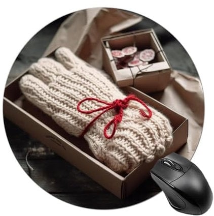 Knitted Gloves Printed Mouse Pad,This Computer Round Mouse Pads Durable Strong Adhesion Comfortable to The Touch Suitable for Desktop Laptop