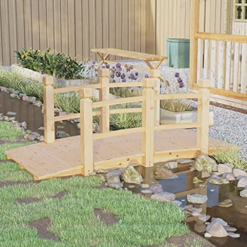 Gartenbrücke mit Geländer 150x67x56cm Massivholz Fichte