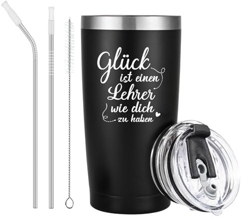 Livole Glück Ist Einen Lehrer Wie Dich Zu Haben, Lehrer Geschenk Weihnachten, Geschenke für Lehrer, Erzieher, Männer, Abschiedsgeschenk Lehrer Grundschule, 600ml Kaffeebecher to go Thermo, Weinbecher
