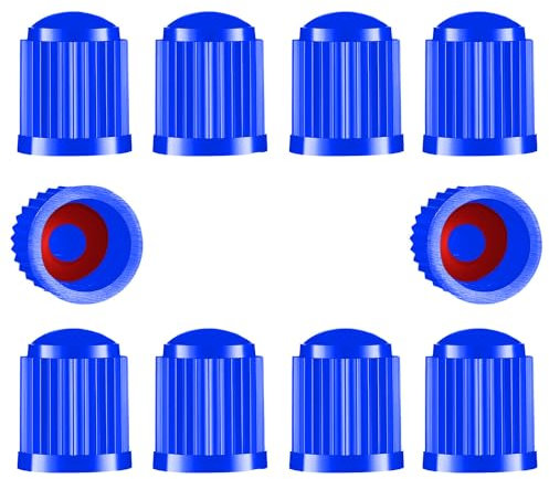 Ventilkappen 10 Stück Auto Ventildeckel Fahrrad Geeignet Ventilabdeckung mit Dichtung für Fahrrad, SUV, LKW, Reifendruck, Motorräder, Blau