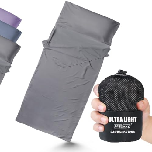 Frelaxy Ultralight Sleeping Bag Liner - Lighter & Compact, 3 Sizes Travel Sheets & Adult Sleep Sack, Comfy Breathable & Silky Soft for Backpacking, Hotel, Camping, Hostels (Gray, 37.4in x 84.6)