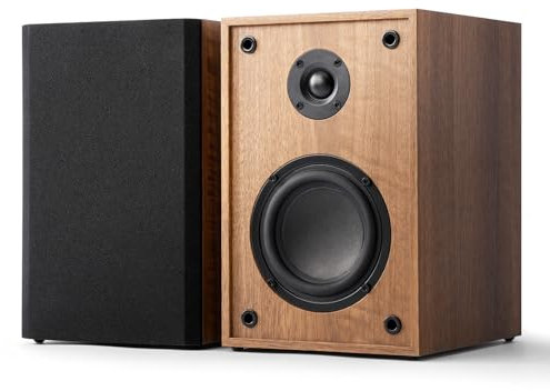 ANGELS HORN Bluetooth 5.2 Powered Bookshelf Speakers Active Near Field 2.0 Stereo, 60W RMS with Auxiliary Line Input, Remote Control, 2-way and Minimalist Wood Finish