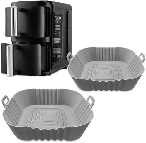 Air Fryer Silicone Liners for Ninja Double Stack 7.6L Air Fryer: SL300UK Liners, Dual Silicone Liner for SL300UK, Accessories Compatible for Ninja Dual Stack 7.6 SL300, SL201 and SL300EU by FryEasy