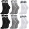 taonganui 6 Paar Tennissocken für Damen Sportsocken Damen 37-42 Laufsocken Tennis Sport Socken mit Streifen Baumwolle Socken Crew Socks Arbeitssocken, Schwarz, Weiß, Grau