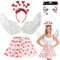 Teufel Kostüm Damen,Tutu Rock,Engel Heiligenschein Stirnband Schwarz,68CM Engelsflügel Kostüm,Zauberstab Federflügel,Halloween Kostüm Damen für Valentinstag Karneval Mottoparty Amor Kostüme