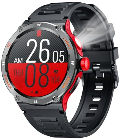 Montre Connectée Homme Smartwatch Sport: Bluetooth Appel 1.53 HD 3ATM Étanche Bracelet Connectee avec Torche LED Boussole Moniteur de Sommeil Fréquence Cardiaque SpO2 Fitness Tracker pour Android iOS