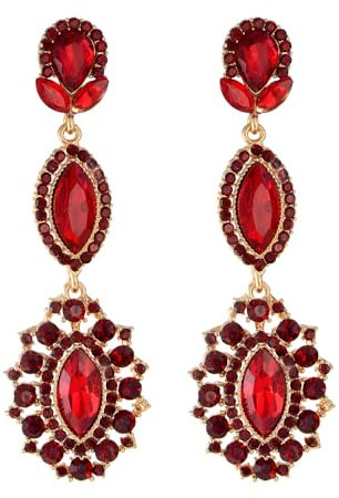 TOFBS Ohrringe für Damen Funkelnde Wassertropfen Zirkonia Art Vintage Stil Lange Ohrhänger Party und Abschlussball Accessoire Hochzeiten Geschenke(Rot)