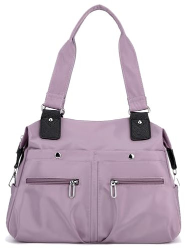 RENQIDD Langrents Nylon-Tragetasche, Langrents wasserdichte Schultertasche mit großem Fassungsvermögen und mehreren Taschen, Messenger-Reisetasche für Damen (Purple)
