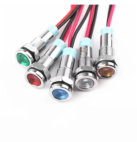 1pcs 8mm Flat head LED Metal Indicator light 8mm waterproof Signal lamp 6V 12V 24V 220v with wire red yellow blue green white(12V Yellow)
