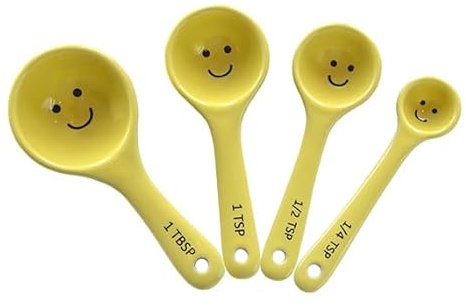 Sass & Belle Happy Measuring Spoons Set – Quirky Yellow Ceramic 4-Piece Baking Set – Small Measuring Cup Spoon for Baking, Cooking, Kitchen & Home Décor