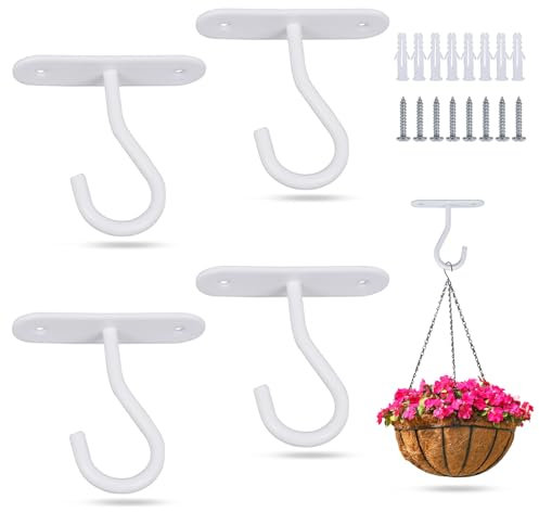 Oerphh 4 PCS Plant Bracket Hook Ceiling Hooks for Hanging Plants Wall Mount Metal Plant Hanger Bracket for Wind Chimes,Bird Feeders,Lanterns,Indoor Outdoor Planters Decoration Hooks (White)
