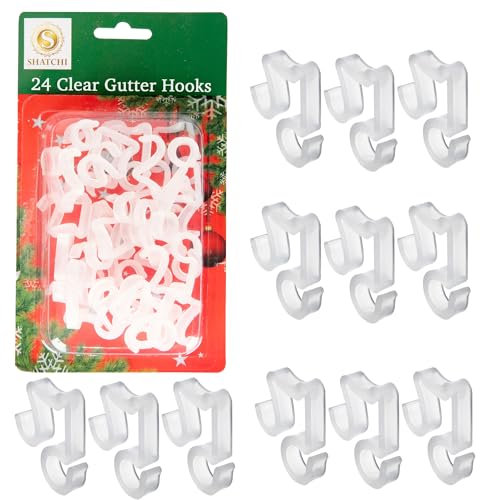 48Pcs Clear Gutter Hooks for Outdoor Hanging Christmas Icicle String Lights, Rope Lights Decorations –UV-Protected, Weatherproof, Reusable Clips