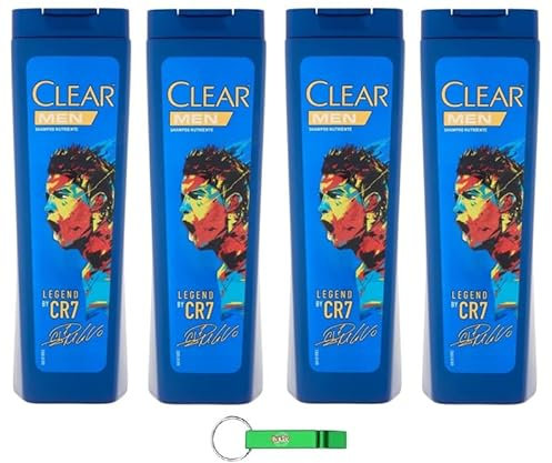 4x Clear Shampoo Legend by CR7 Men Shampoo für alle Haar- und Kopfhauttypen 225ml + Beni Culinari Kostenloser Schlüsselanhänger