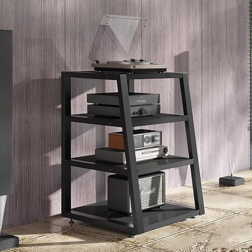 CASEGO AV-Medienständer, Medienkonsole, kleine AV-Komponente, Audioschrank-Stereo-Racks, Ständer mit Lagerregalen, Media-Audio-Tower (Black 60x52x82cm)
