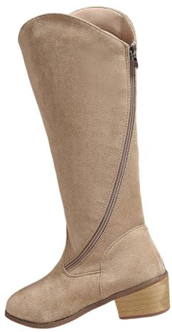 Stivali lunghi da donna, con gambo largo, colore nero, stivaletti alti da donna, beige., 39