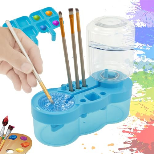Paint Brush Cleaner for Kids Water Circulation Paint Brush with Drain Paint Water Dispenser with Palette Brush Holder Paint Brush Washer for Acrylic Painting Watercolor Art Supplies(blue)