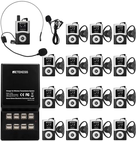 Retekess T130U (T130 4rd) Sistema di Guida Turistica, Audio Guide (1-15) | 200m, 40h, Funzionamento Con Un Solo Pulsante, 16 Porte Di Ricarica USB, Adatto per Chiese, Scuole, Fabbrica