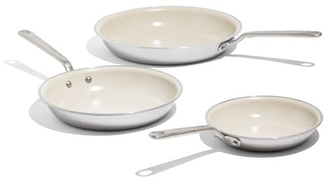 Made In Kochgeschirr – 3-teiliges Keramik-Bratpfannen-Set (20,3 cm, 25,4 cm, 30,5 cm) (Edelstahlgriff) – 5-lagig Edelstahl verkleidet mit kühlbleibendem Griff – professionelles Kochgeschirr