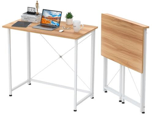 HaodaCulture Table de Bureau Pliante, Bureau Pliant pour Petit Espace, Bureau d'ordinateur, Cadre en Métal, Table d'ordinateur, Portable Table de pour Étudier, Travailler 80x45.5x74 cm