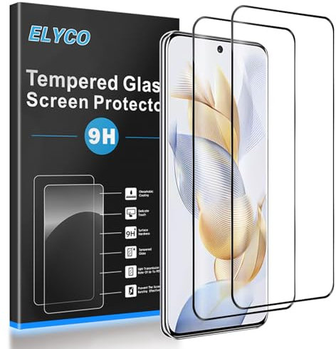 ELYCO Cristal Templado por Honor 90 5G, 2 Piezas 3D Protector de Pantalla, 9H Dureza Anti-Rasguños Protector Pantalla, Sin Burbujas HD Vidrio Templado