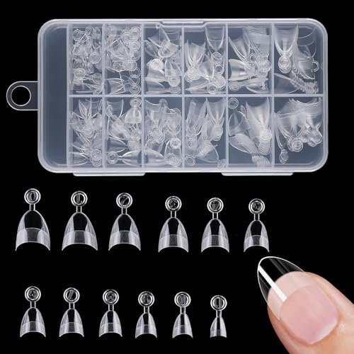 120 PCS Short Almond Nail Tips – Clear Acrylic False Nail Extensions in 12 Sizes – Durable & Easy to Apply Artificial Nails for DIY Nail Art & Salons