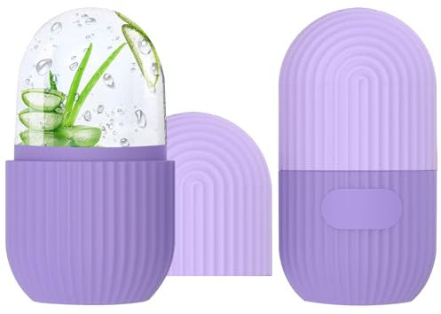 FLOWERUN 2 Stück Ice Roller für Gesicht, Facial Eisroller aus Silikon, Eiswürfel Roller, Faltenreduzierung, Schwellungen Verringern, Hautstraffung, Wiederverwendbar (Violett Streifen)