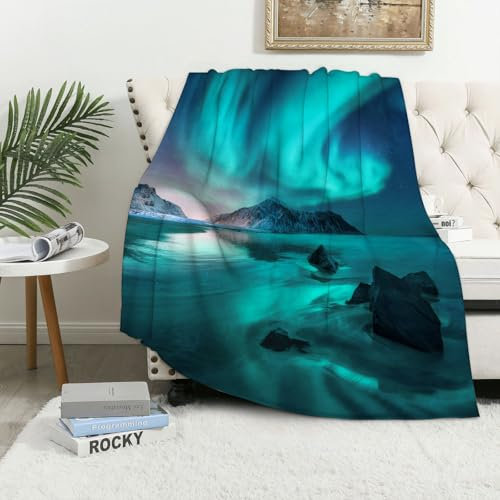 MAAPCHP Kuscheldecke Flauschig Decke Fleecedecke Aurora. Nordlichter auf den Lofoten in Wohndecke Warm Winter Weich,Decke Couch Blanket,Wohn- & Kuscheldecken 150 x 130 cm,Sofa überwurfdecke